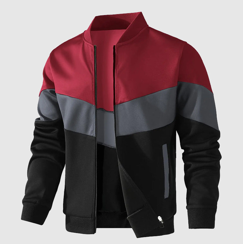 Vīriešu sporta jaka ar druku, rāvējslēdzējs, poliesteris, brīva piegriezuma, garas piedurknes