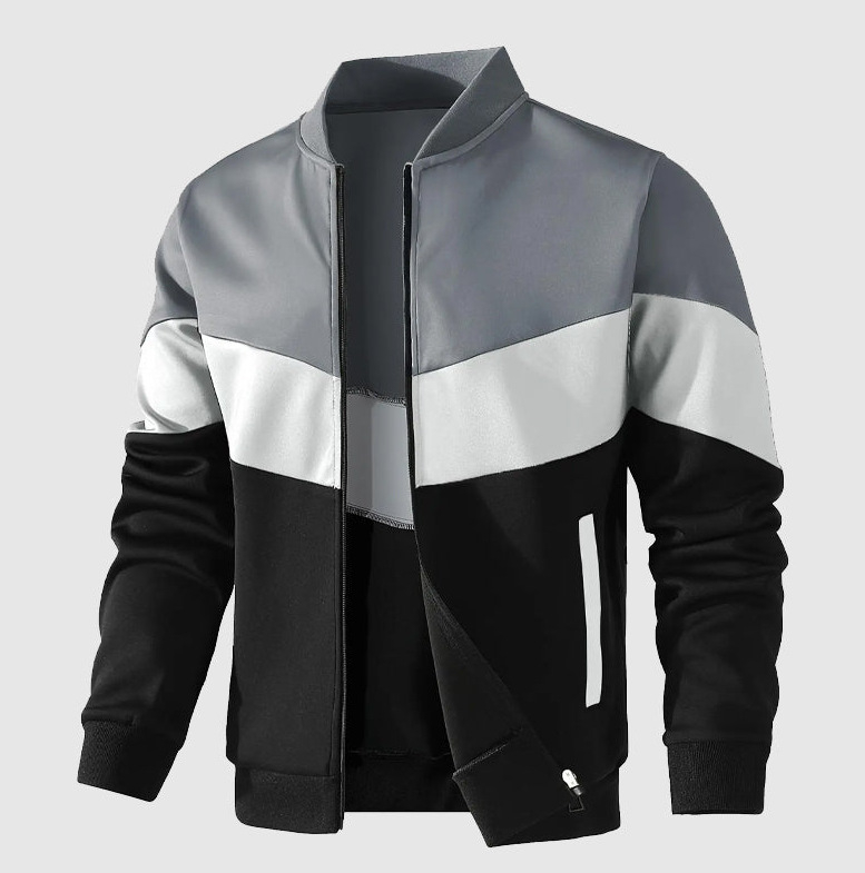 Vīriešu sporta jaka ar druku, rāvējslēdzējs, poliesteris, brīva piegriezuma, garas piedurknes