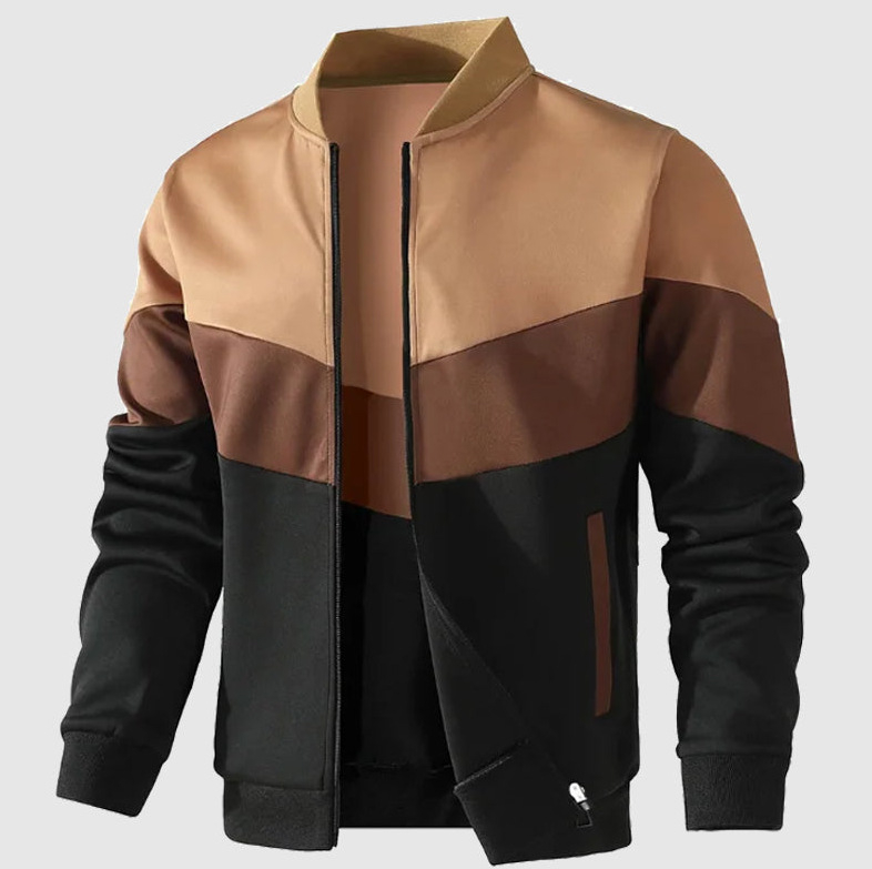 Vīriešu sporta jaka ar druku, rāvējslēdzējs, poliesteris, brīva piegriezuma, garas piedurknes