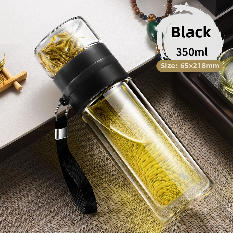 Čajna šalica s filtracijom vode i čaja, prijenosna, dvostruko borosilikatno staklo, cilindričnog oblika, uzorak ledenjaka