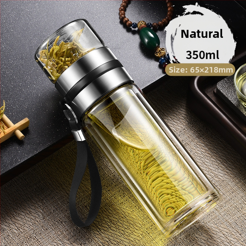 Čajna šalica s filtracijom vode i čaja, prijenosna, dvostruko borosilikatno staklo, cilindričnog oblika, uzorak ledenjaka