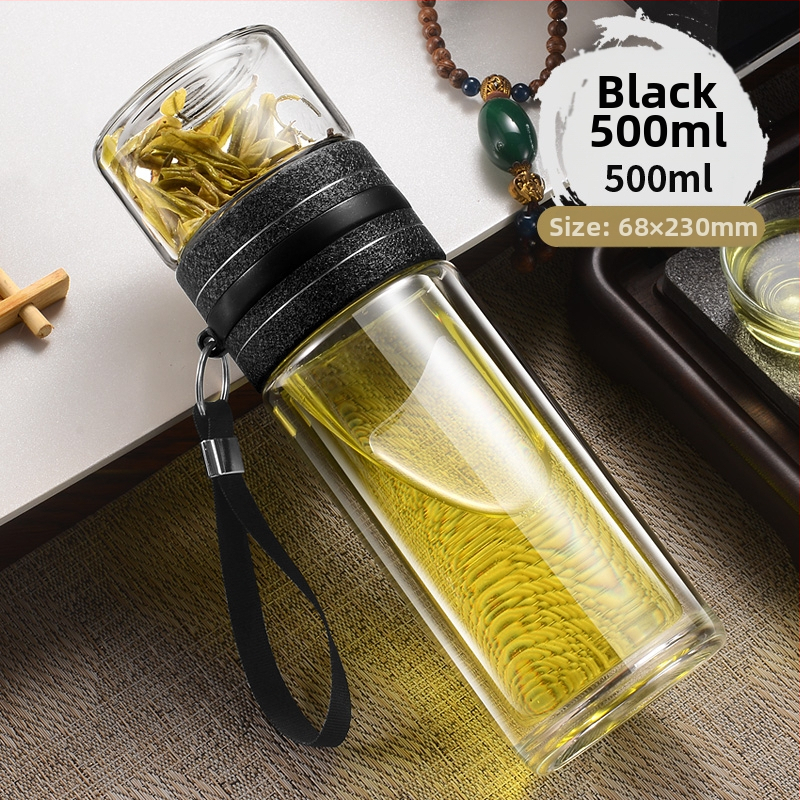 Čajna šalica s filtracijom vode i čaja, prijenosna, dvostruko borosilikatno staklo, cilindričnog oblika, uzorak ledenjaka