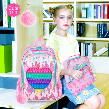 Bērnu skolas mugursoma, viegla, anime cartoon raksts, bērniem draudzīgs stil, izliektas plecu siksnas, elpojošs materiāls, poliestera pamatne, preces kods 16 toy ice cream hearts