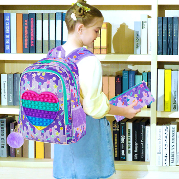 Bērnu skolas mugursoma, viegla, anime cartoon raksts, bērniem draudzīgs stil, izliektas plecu siksnas, elpojošs materiāls, poliestera pamatne, preces kods 16 toy ice cream hearts