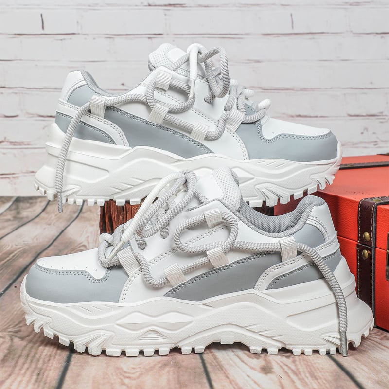 Uniszex sportcipő – koreai stílus, PU háló felsőrész, középső sarok 3–5 cm, légáteresztő, MD talp, fűzős zárás