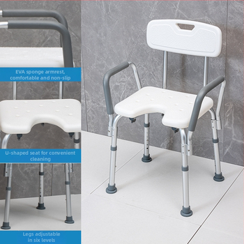 Idős személyeknek szánt alumínium ötvözetű fürdőszék, csúszásmentes zuhanyzó szék, EVA párnázás, teherbírás 100 kg, modell YK-Y07