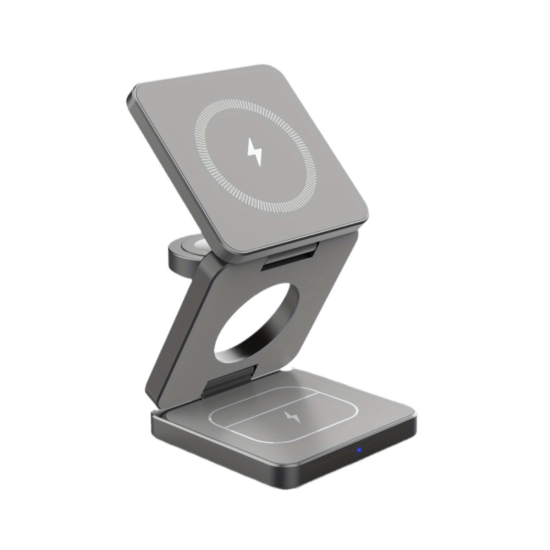3-in-1 magnētiskais bezvadu uzlādes lādētājs, salokāms, maksimālais jaudas izvads 15W, 9V/2A izvade, QC3.0, iPhone, AirPods un Apple Watch