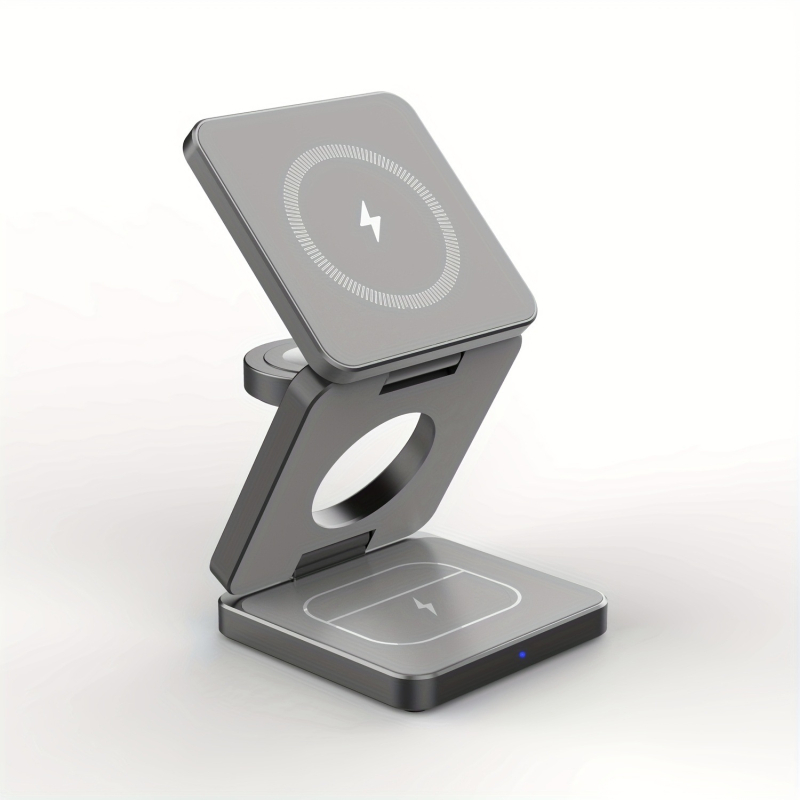 3-in-1 magnētiskais bezvadu uzlādes lādētājs, salokāms, maksimālais jaudas izvads 15W, 9V/2A izvade, QC3.0, iPhone, AirPods un Apple Watch