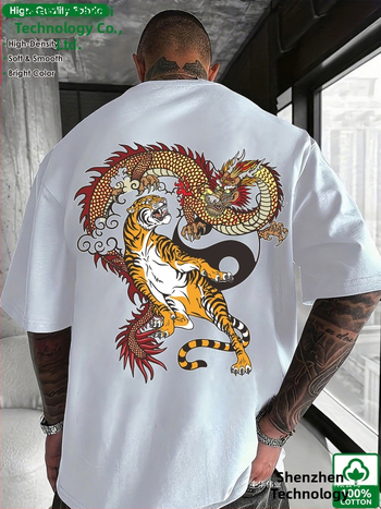 Japāņu retro izdrukāta kokvilnas T-krekls, brīvs piegriezums, īsas piedurknes