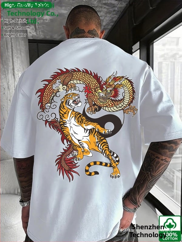 Japāņu retro izdrukāta kokvilnas T-krekls, brīvs piegriezums, īsas piedurknes