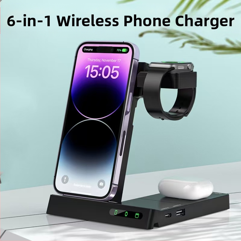 3-в-1 сгъваема безжична зарядна станция за Apple, Huawei и Samsung – обща мощност 50W, максимална 35W, QC3.0 бързо зареждане, сгъваем дизайн, зареждане на часовник