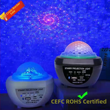 USB įkraunamas Bluetooth žvaigždžių dangaus projektorius miegamajam su nuotolinio valdymo ir garso funkcija, mėnulio projekcija ir vandens bangų efektai
