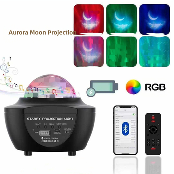 Lampă de proiecție cer înstelat Bluetooth, reîncărcabilă, pentru dormitor, cu telecomandă și sunet, proiecție lună și efecte de valuri