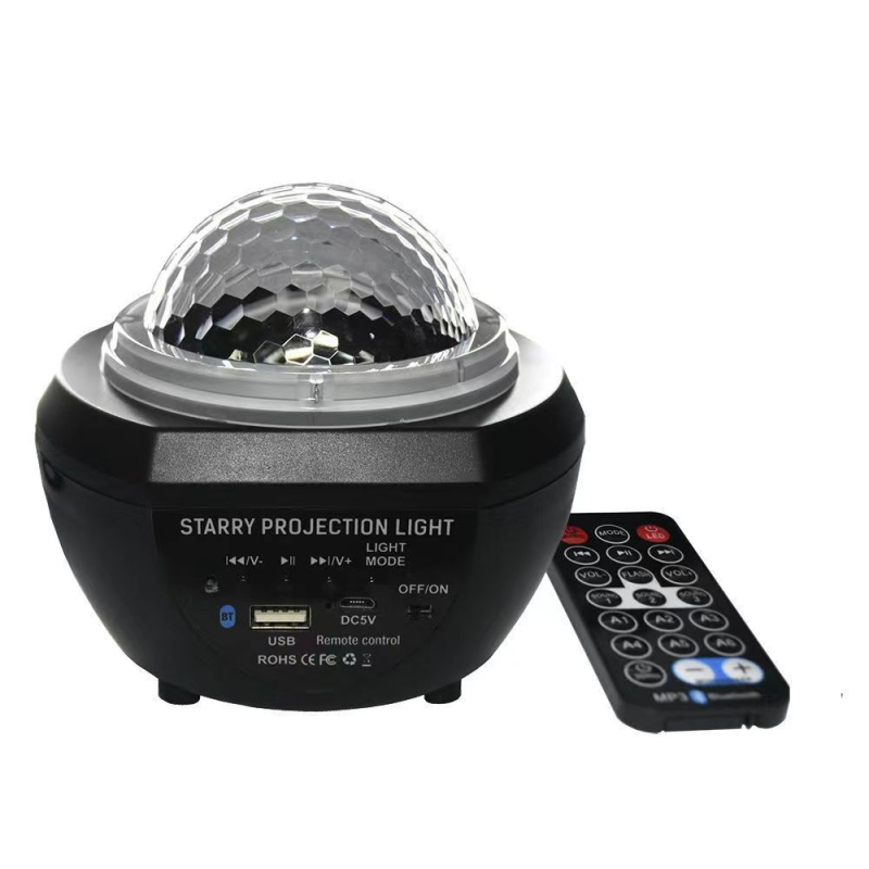 USB įkraunamas Bluetooth žvaigždžių dangaus projektorius miegamajam su nuotolinio valdymo ir garso funkcija, mėnulio projekcija ir vandens bangų efektai