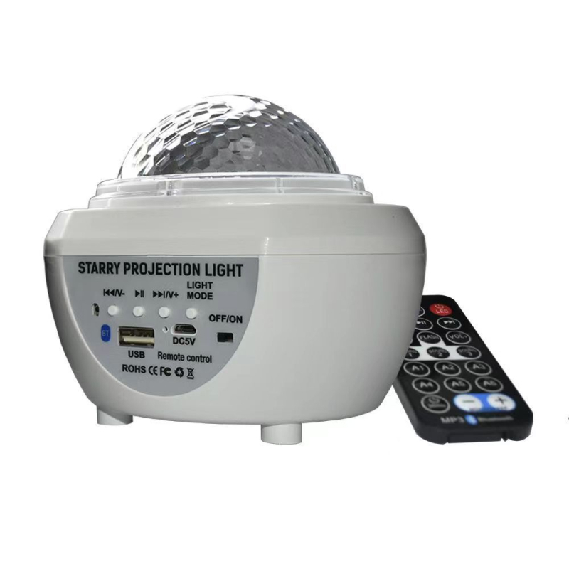 USB įkraunamas Bluetooth žvaigždžių dangaus projektorius miegamajam su nuotolinio valdymo ir garso funkcija, mėnulio projekcija ir vandens bangų efektai