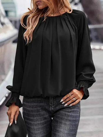 Cămașă cu model 3D, guler polo, mâneci de tip prințesă, lungime medie-lungă, 90-95% poliester