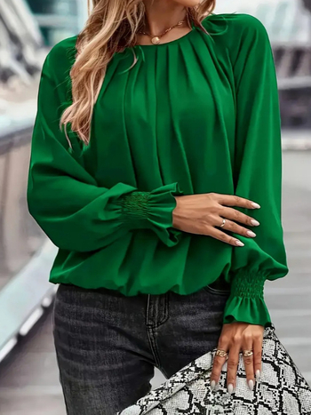 Cămașă cu model 3D, guler polo, mâneci de tip prințesă, lungime medie-lungă, 90-95% poliester