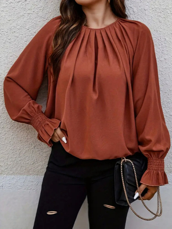 Cămașă cu model 3D, guler polo, mâneci de tip prințesă, lungime medie-lungă, 90-95% poliester