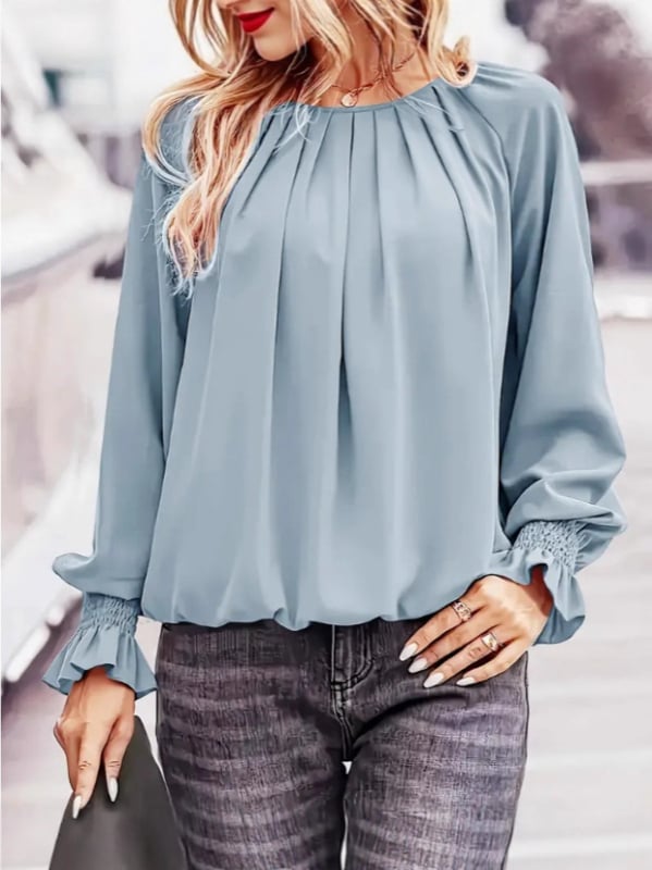 Cămașă cu model 3D, guler polo, mâneci de tip prințesă, lungime medie-lungă, 90-95% poliester