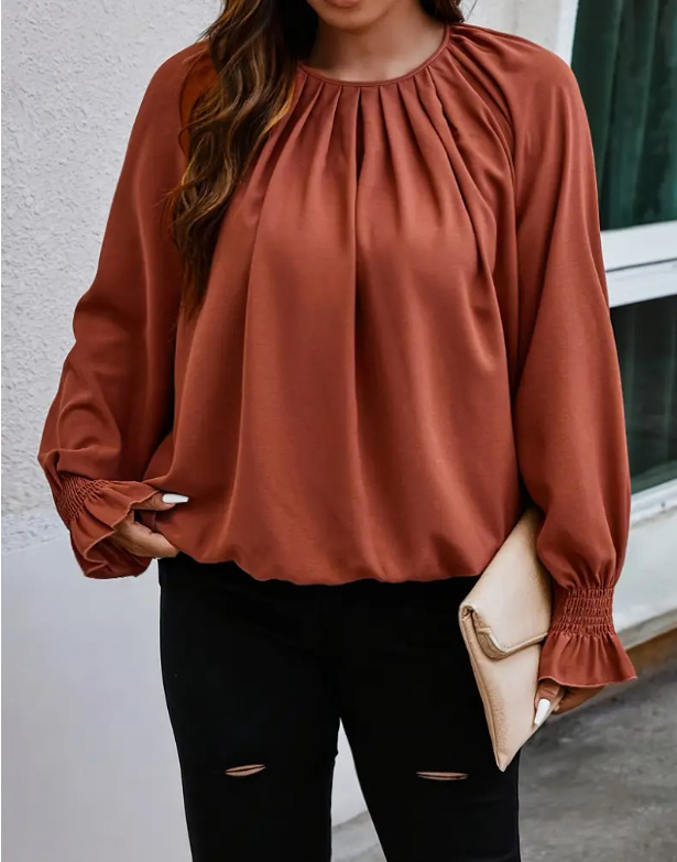 Cămașă cu model 3D, guler polo, mâneci de tip prințesă, lungime medie-lungă, 90-95% poliester