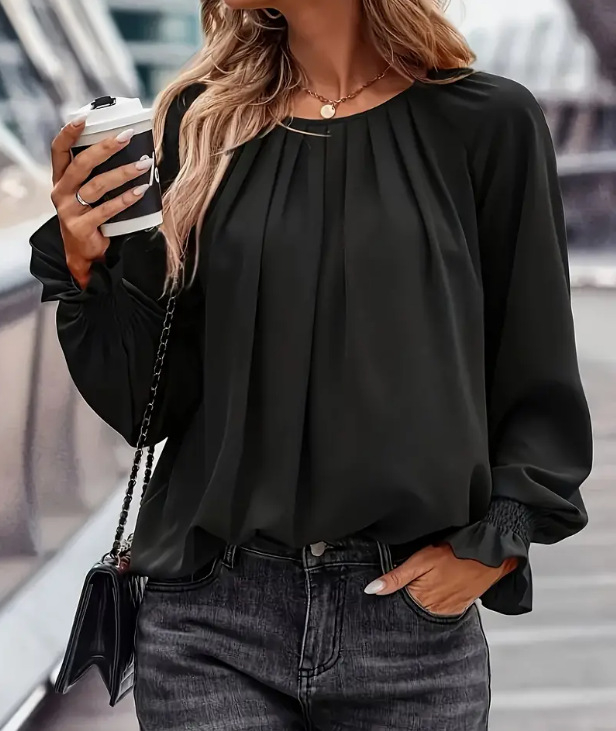 Cămașă cu model 3D, guler polo, mâneci de tip prințesă, lungime medie-lungă, 90-95% poliester