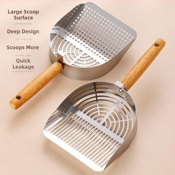 Nerđajući čelična lopatica za mačji izmet s integriranim grubim i finim otvorima, lako za čišćenje, model Tx-089