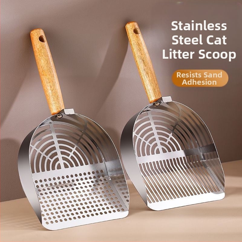 Nerđajući čelična lopatica za mačji izmet s integriranim grubim i finim otvorima, lako za čišćenje, model Tx-089