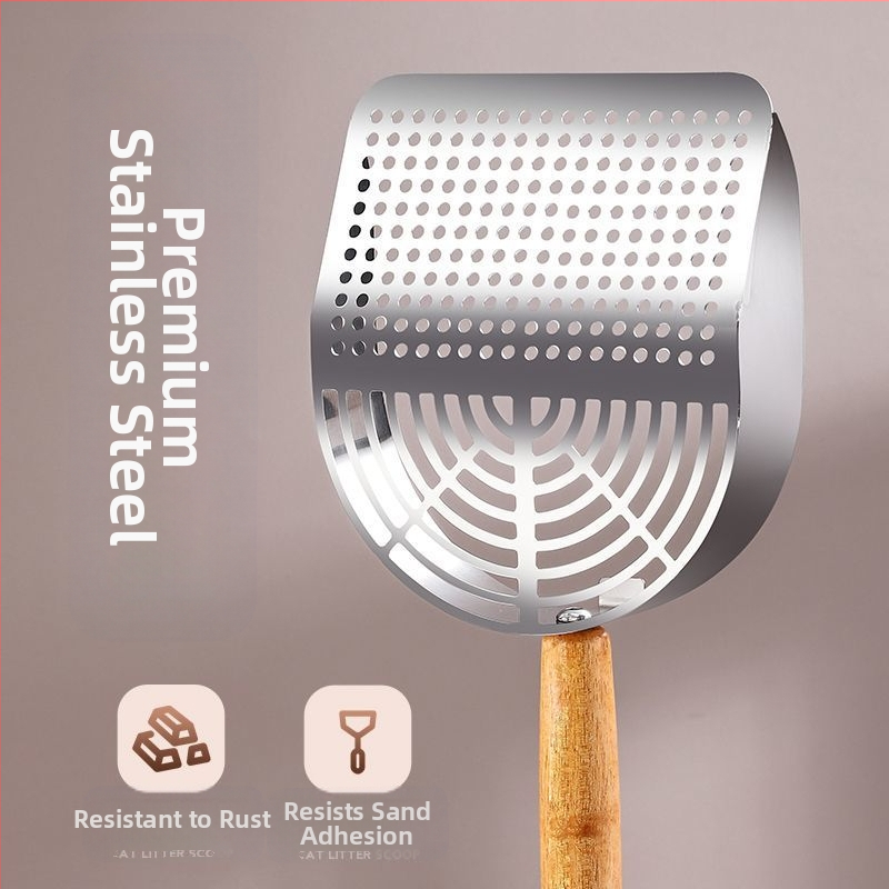 Стоманена лопата за котешки тор с интегрирани едри и фини отвори, лесна за почистване, модел Tx-089