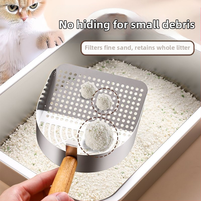 Стоманена лопата за котешки тор с интегрирани едри и фини отвори, лесна за почистване, модел Tx-089