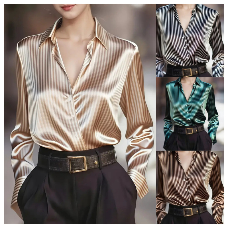 Cămașă de damă cu mâneci lungi, în carouri, guler cu întoarcere, plachetă cu nasturi, 95% poliester