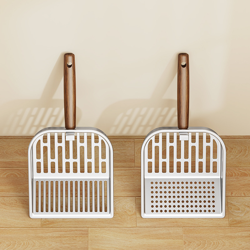 Nehrđajuća čelična lopatica za mačji toalet s nekliznim dnom, fino sito, čvrst dizajn