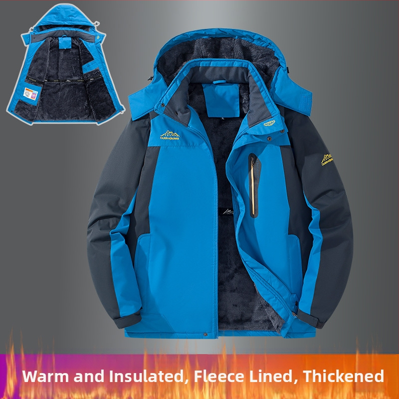 Pánska bavlnená bunda s kapucňou, fleecovou podšívkou, odnímateľný golier, bočné vrecká, priliehavý strih