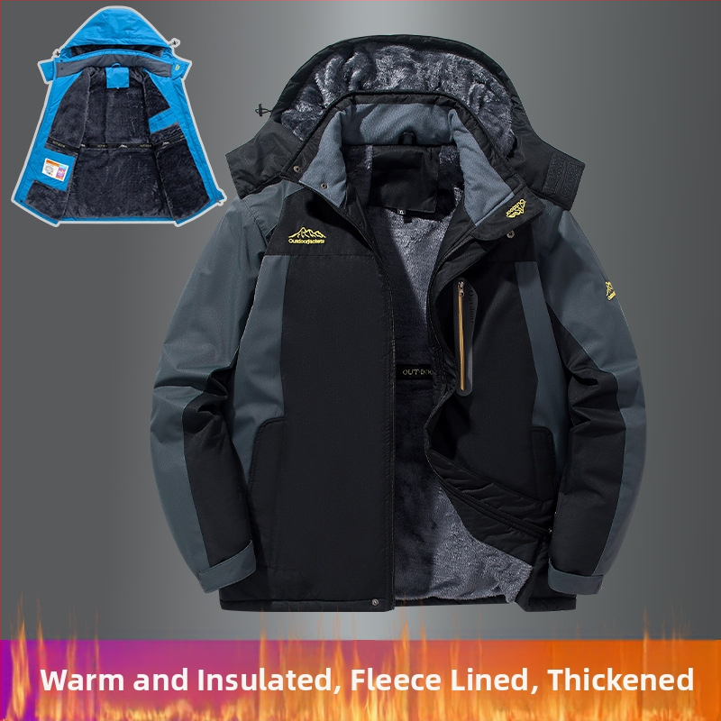 Pánska bavlnená bunda s kapucňou, fleecovou podšívkou, odnímateľný golier, bočné vrecká, priliehavý strih