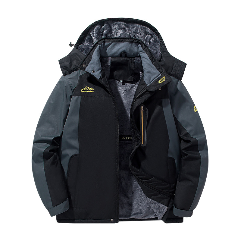 Férfi pamut dzseki kapucnival, fleece béléssel, levehető gallérral, oldalzsebekkel, testhezálló fazon