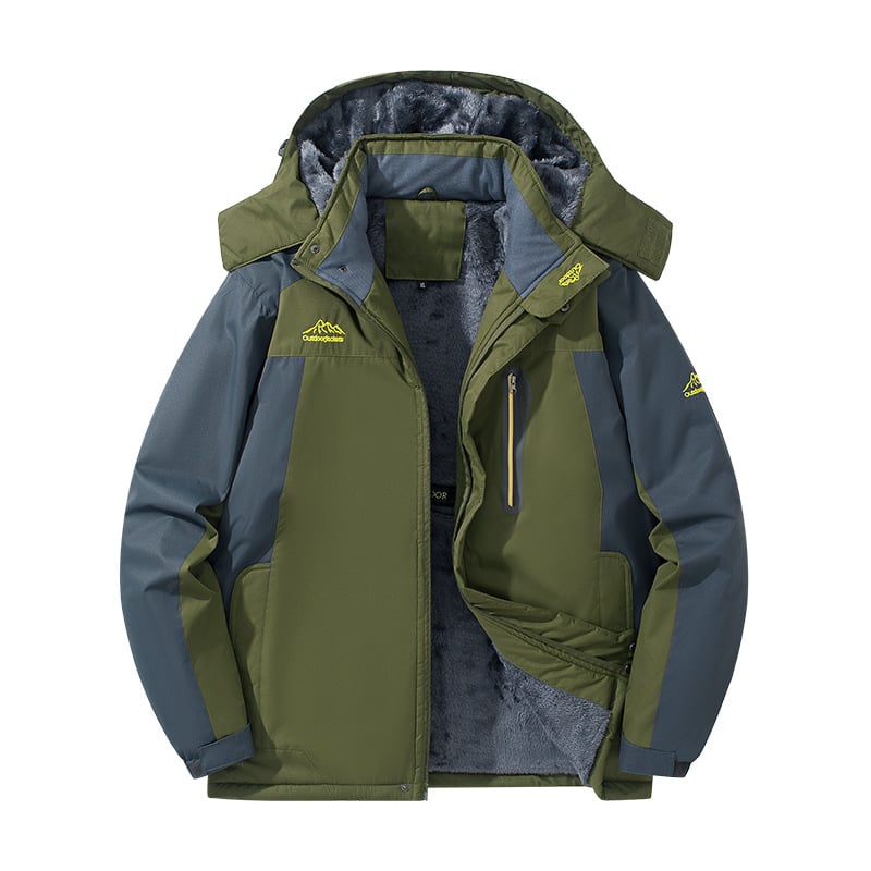 Férfi pamut dzseki kapucnival, fleece béléssel, levehető gallérral, oldalzsebekkel, testhezálló fazon