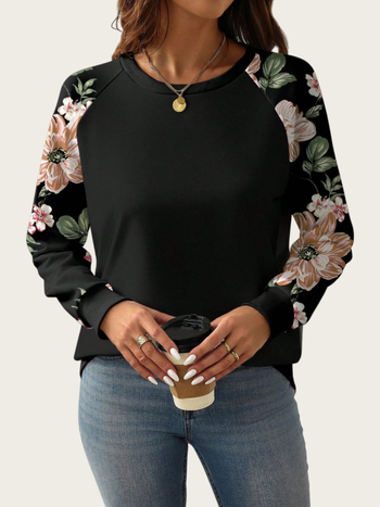 Ženski pulover s leopard printom i blokom boja, okrugli izrez, dugi rukavi, srednja duljina, mješavina poliestera i spandexa