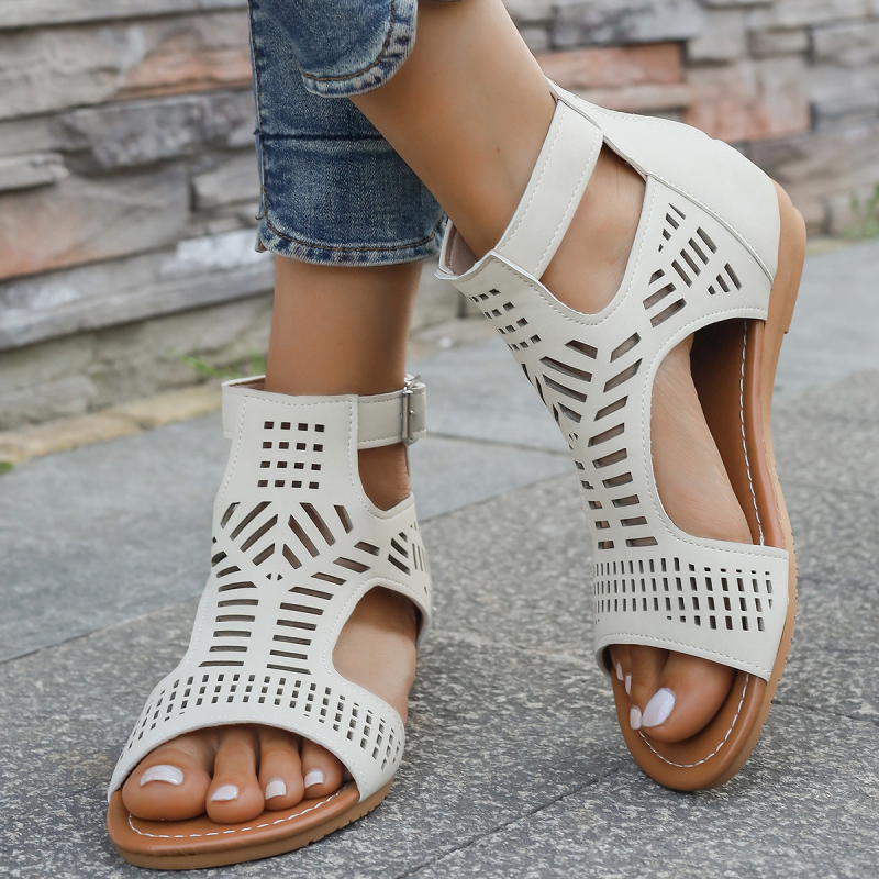 Γυναικεία ρωμαϊκά σανδάλια με αγκράφα – PU επάνω, δάχτυλο σε σχήμα ψαριού, καουτσούκ σόλα, PU επένδυση, Άνοιξη 2025