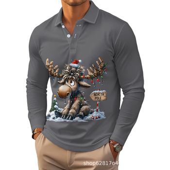 Póló, hosszú ujjú, laza szabású, 3D digitális nyomtatás (nyomtatás/festés, poliészter keverék, tavasz–ősz szezon)