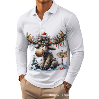 Póló, hosszú ujjú, laza szabású, 3D digitális nyomtatás (nyomtatás/festés, poliészter keverék, tavasz–ősz szezon)