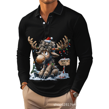 Póló, hosszú ujjú, laza szabású, 3D digitális nyomtatás (nyomtatás/festés, poliészter keverék, tavasz–ősz szezon)