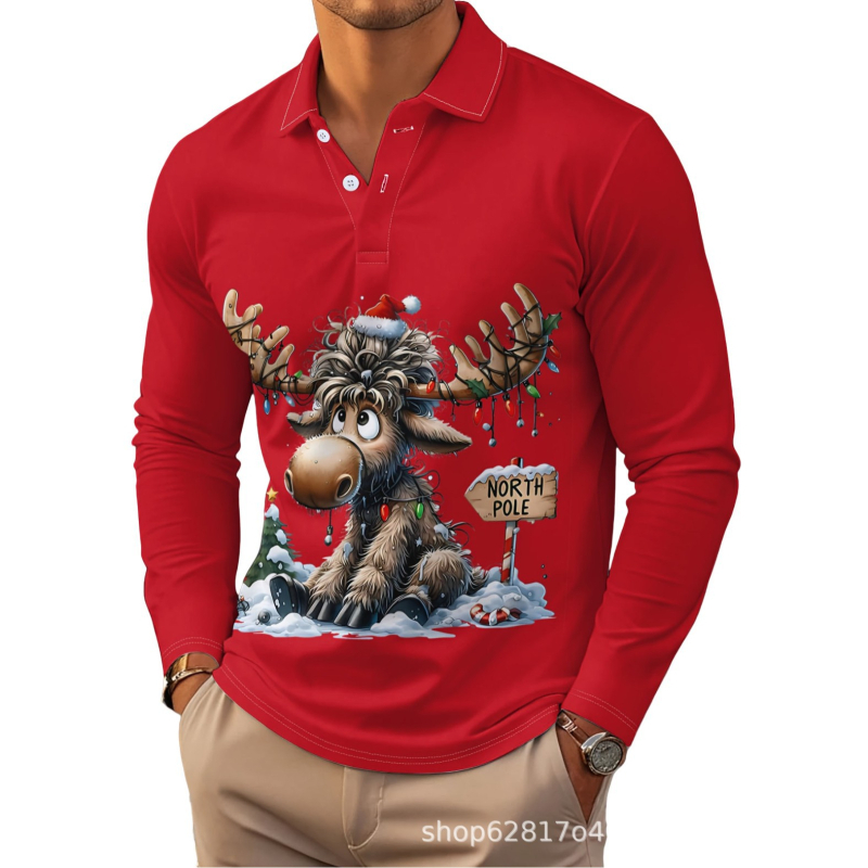 Póló, hosszú ujjú, laza szabású, 3D digitális nyomtatás (nyomtatás/festés, poliészter keverék, tavasz–ősz szezon)