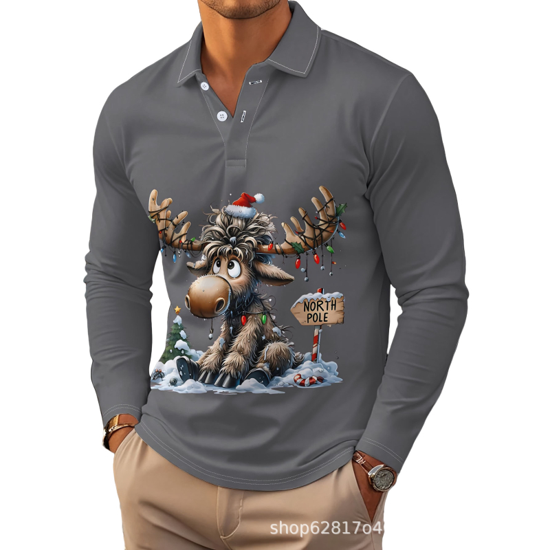 Póló, hosszú ujjú, laza szabású, 3D digitális nyomtatás (nyomtatás/festés, poliészter keverék, tavasz–ősz szezon)