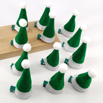 12 gab. mini Ziemassvētku matu spraudes ar klipu duckbill, roku darbs, materiāli: neausts audums un metāls