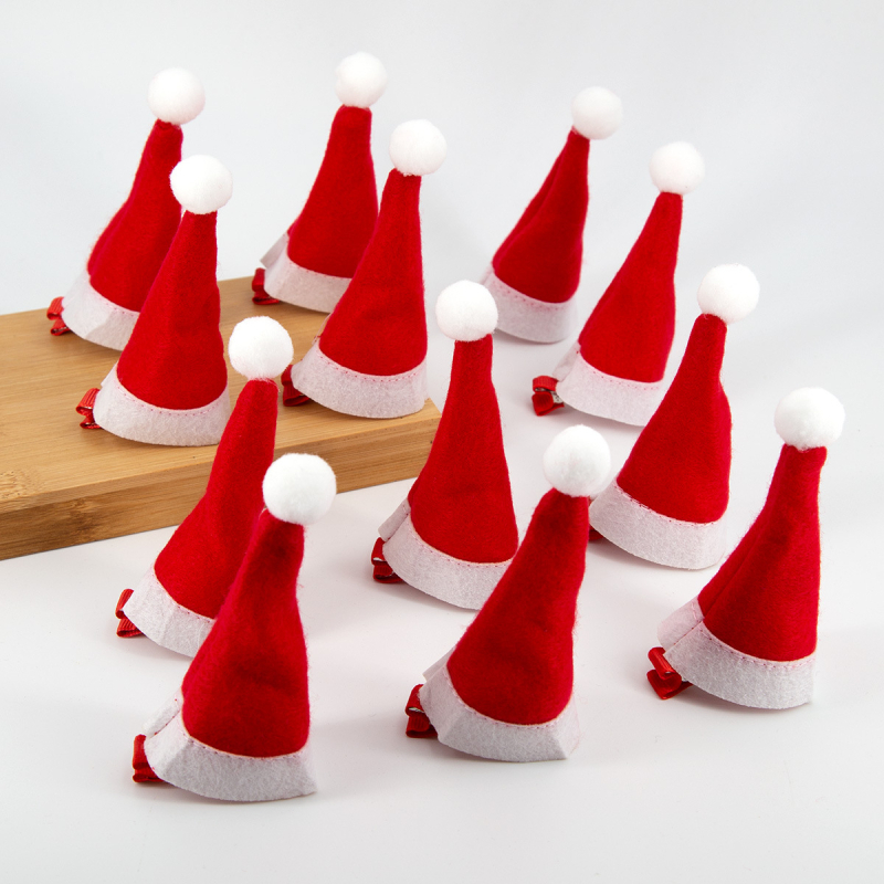 12 gab. mini Ziemassvētku matu spraudes ar klipu duckbill, roku darbs, materiāli: neausts audums un metāls