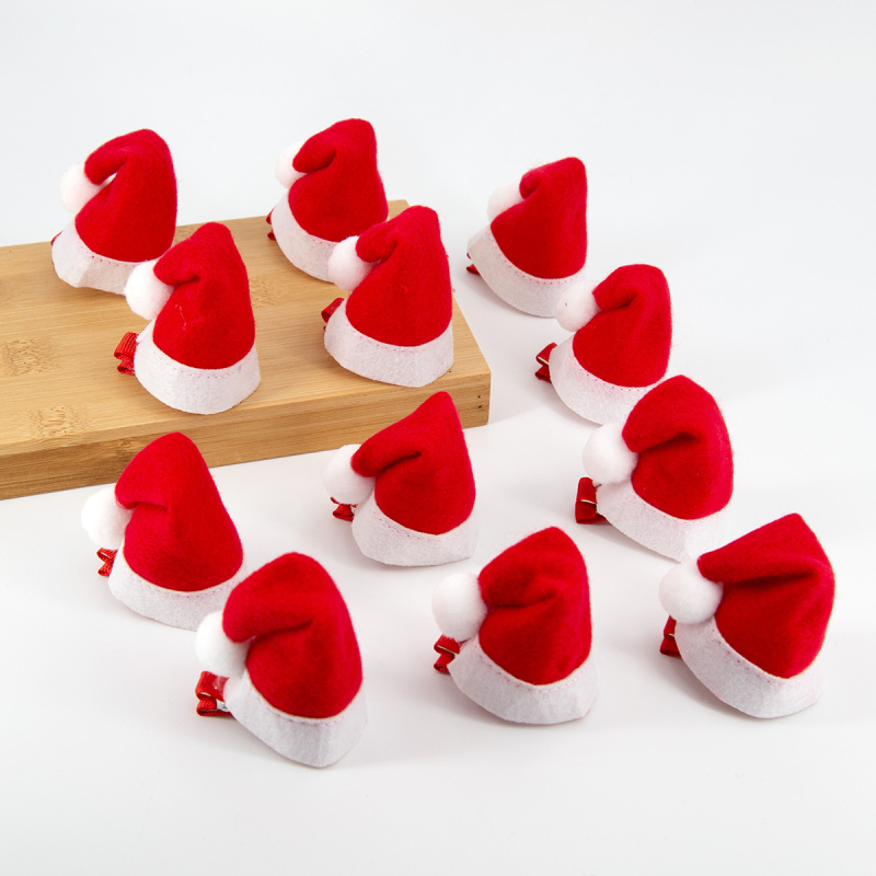 12 gab. mini Ziemassvētku matu spraudes ar klipu duckbill, roku darbs, materiāli: neausts audums un metāls