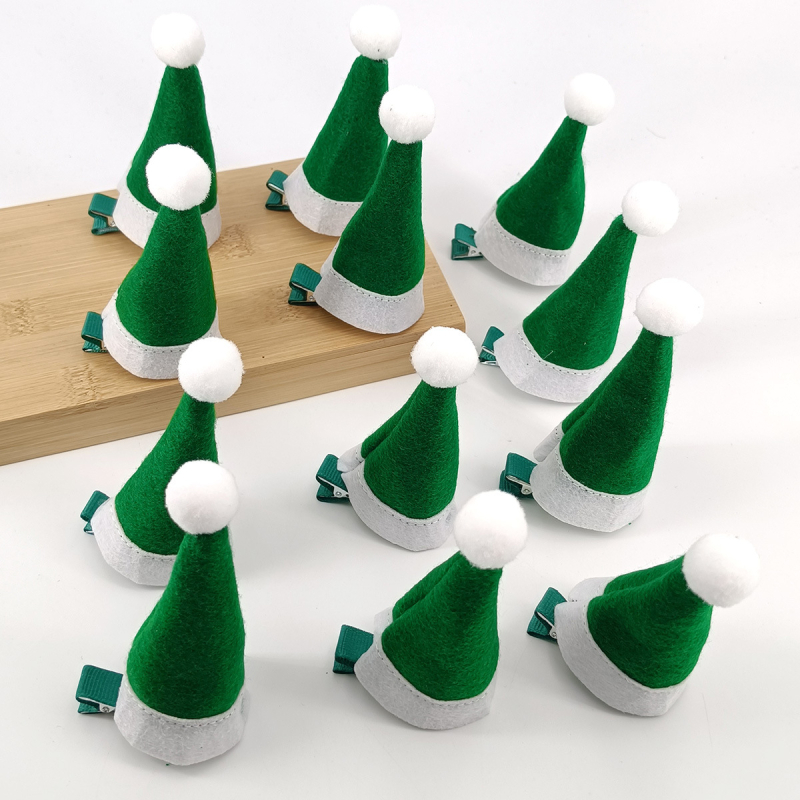 12 gab. mini Ziemassvētku matu spraudes ar klipu duckbill, roku darbs, materiāli: neausts audums un metāls