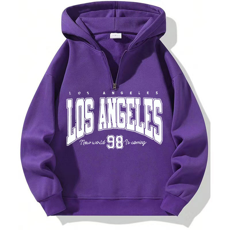 Kapuljačasti džemper s Y2K natpisom, širok kroj, zip, velur materijal