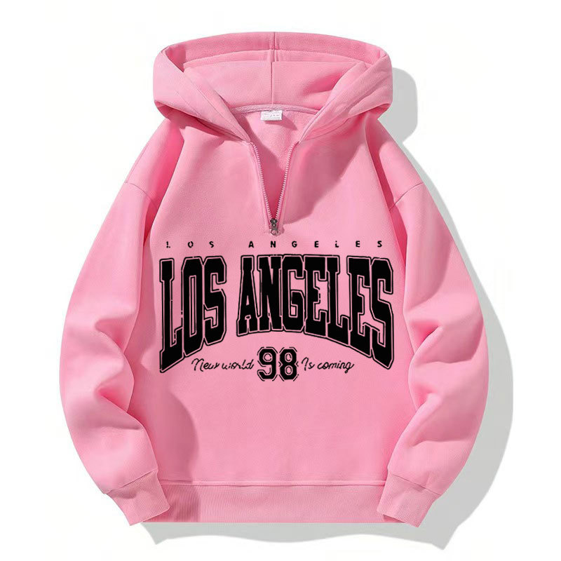 Kapuljačasti džemper s Y2K natpisom, širok kroj, zip, velur materijal