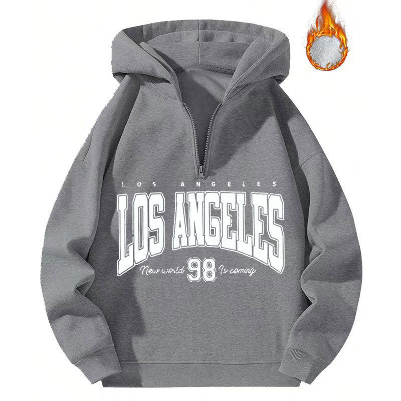 Kapuljačasti džemper s Y2K natpisom, širok kroj, zip, velur materijal