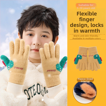 Bērnu ziemas cimdi bez pirkstiem, adīti no akrila, jacquard tehnika, karikatūras raksts, silti